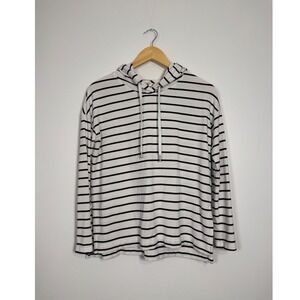 Nautical Banana Republic Striped Baby Terry Hoodie Women XS White Navy Blue
